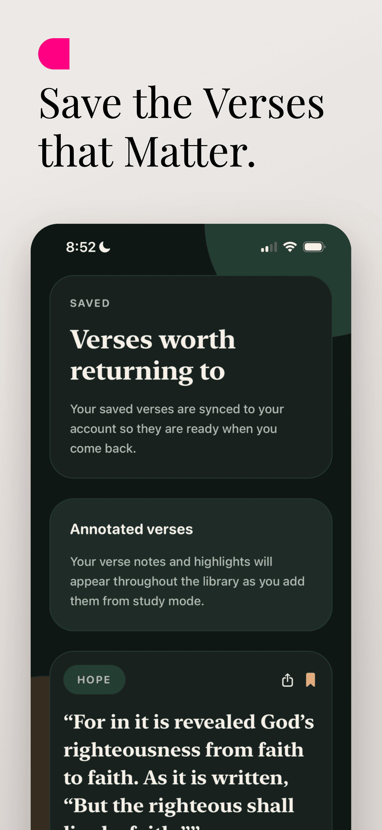 Saved verses screen in the EdenFlow iPhone app.